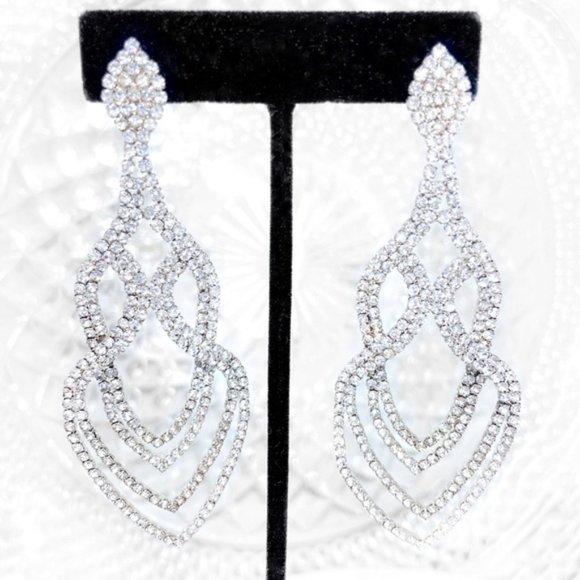 Prom Pageant Bridal Jewelry - 3.5” Rhinestone Earrings Prom Pageant Bridal Event Prom Pageant Bridal Jewelry - 3.5” Rhinestone Earrings Prom Pageant Bridal Event